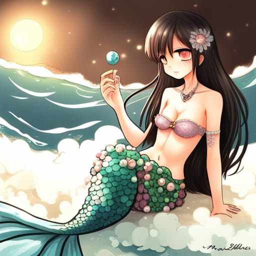 Anime Mermaid Adorned with Pearls