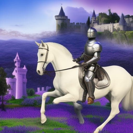 Knight in Shining Armor Rides Through Spring Landscape