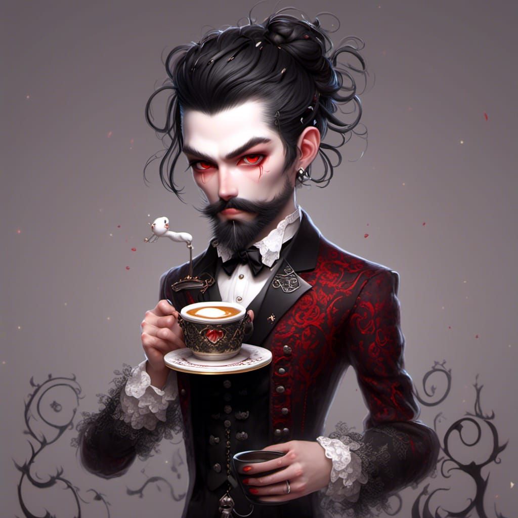 Chibified Man in 1800s Attire: A Caricature