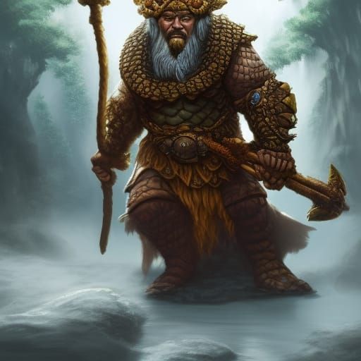 Dwarf Druid in Crocodile Armor: Fantasy Art