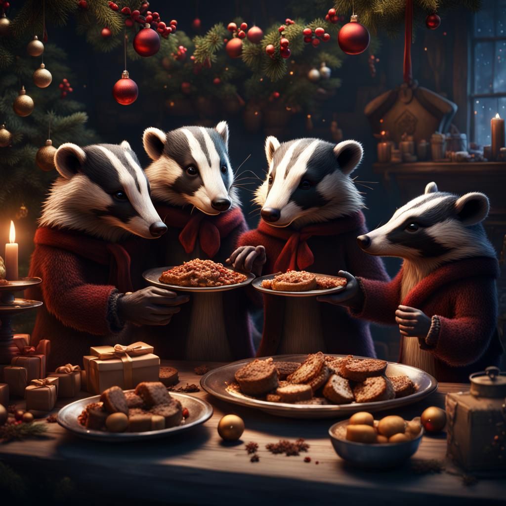 Badger Family Christmas Feast: Detailed Matte Painting