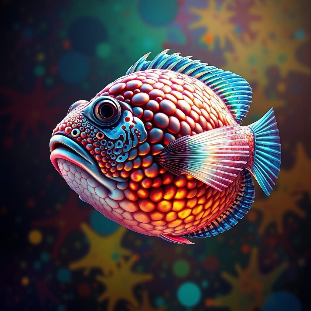 Hyperrealistic Puffer Fish in Futuristic Art Style