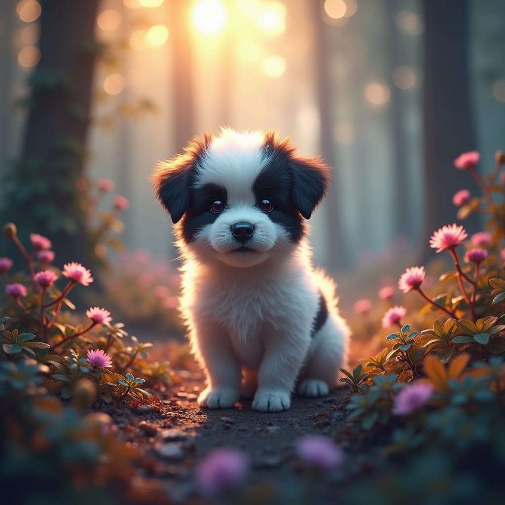 Fluffy Dog in Mystical Environment: Fantasy Concept Art