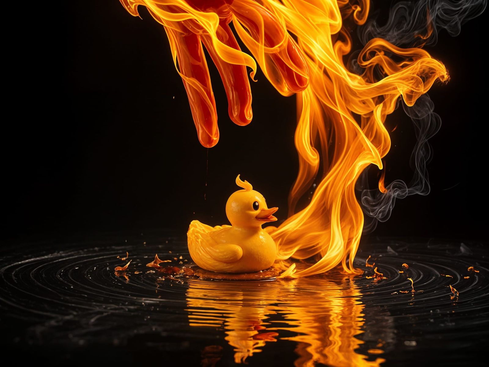 Duck in flames