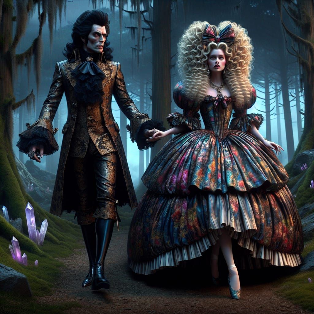 Vampire King and Frilly Lady in Mystical Forest