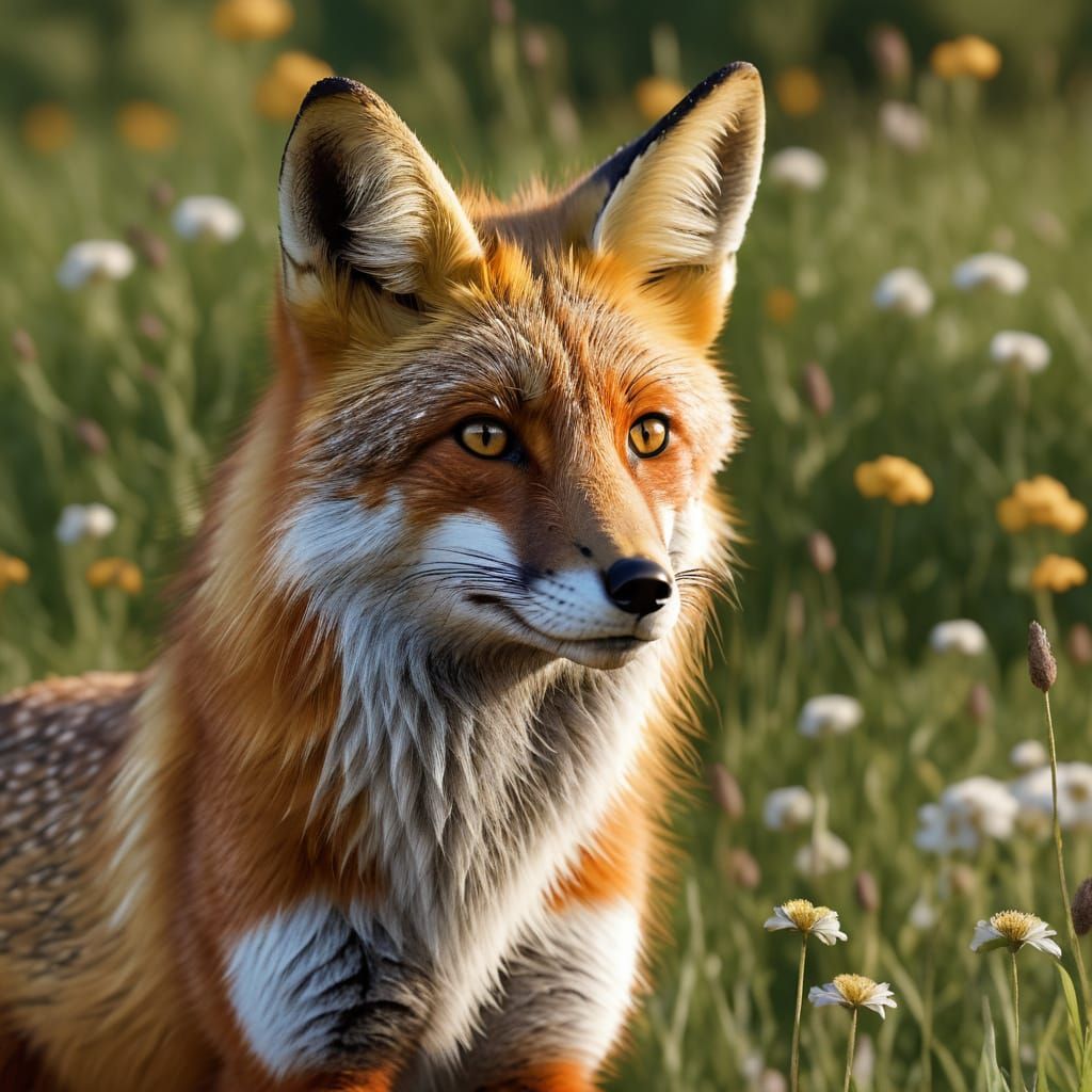 Realistic Fox in Meadow: Ultra-Detailed 8K Image
