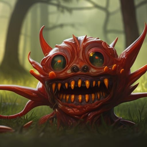 Chibi Demogorgon Emerges from Dark Forest: Digital Art