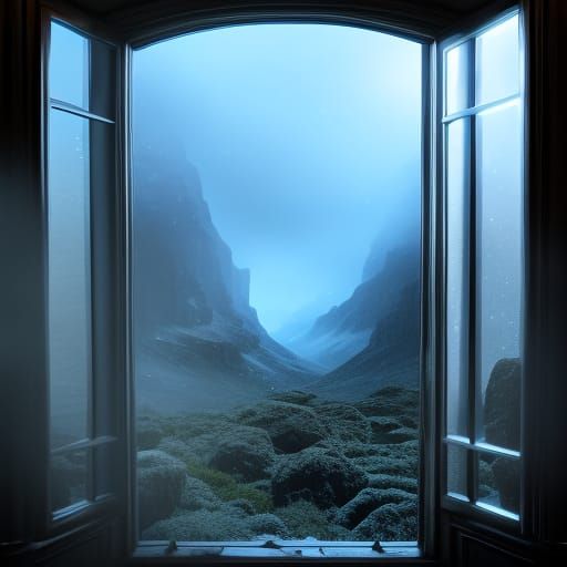 Open Window at Night in the Woods