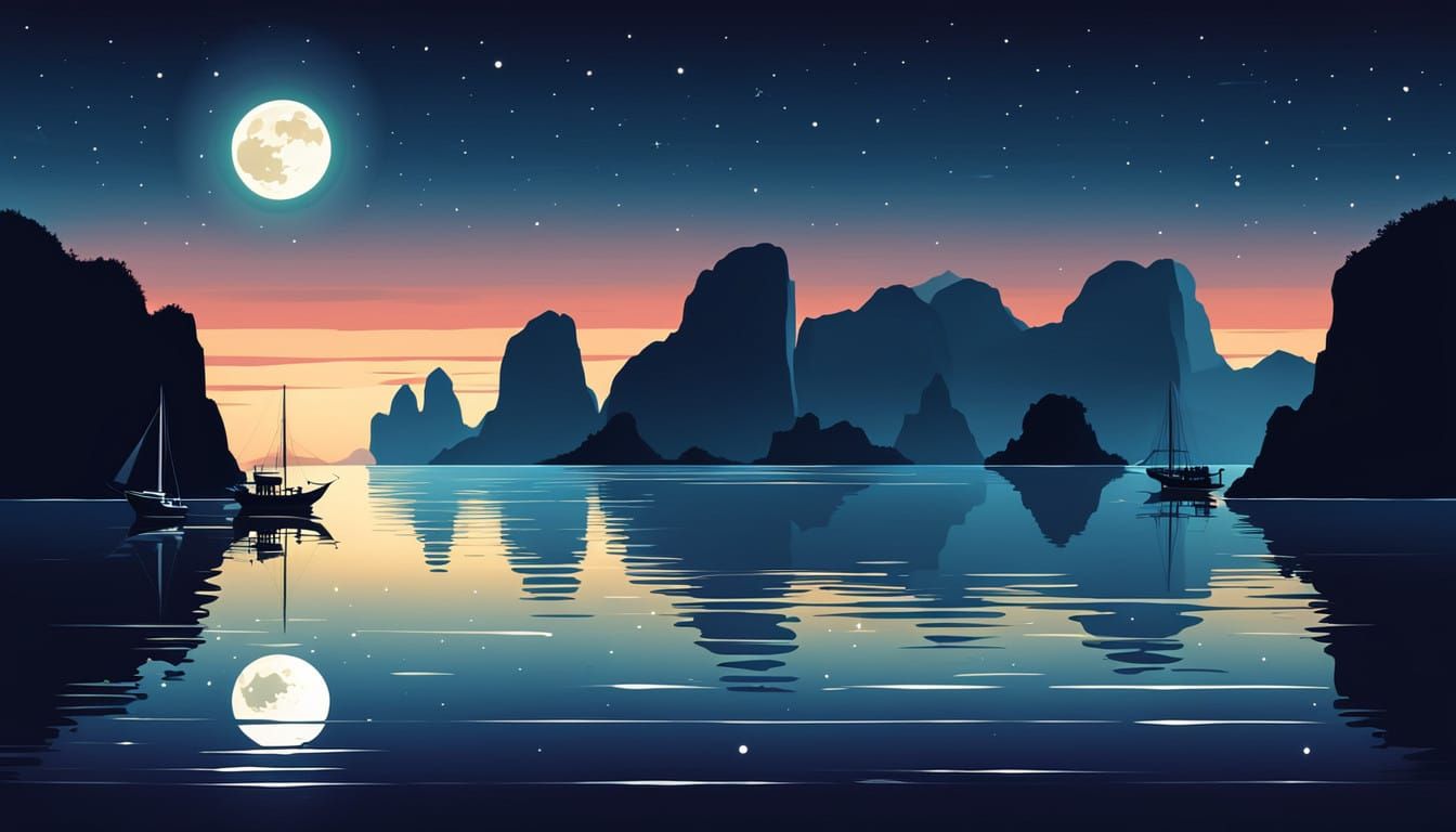 Vietnamese Landscape Under Moonlit Skies
