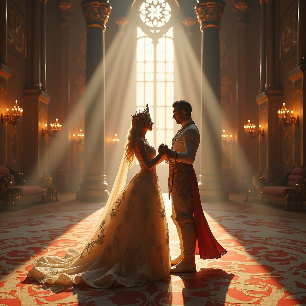 Queen and King Dancing in Lavish Castle, Matte Painting