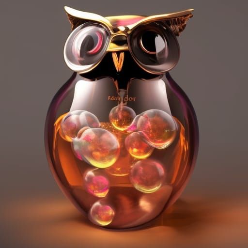 Transparent Glass Owl Figurine with Glossy Bubbles