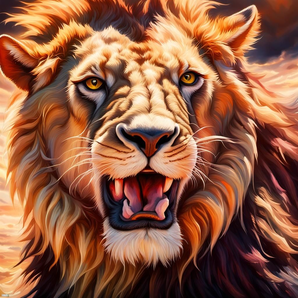 Lion Captures Goat: An Impressionistic African Savanna