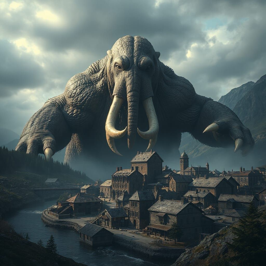 Epic Walrus-Man Looms Over Town: Digital Matte Painting
