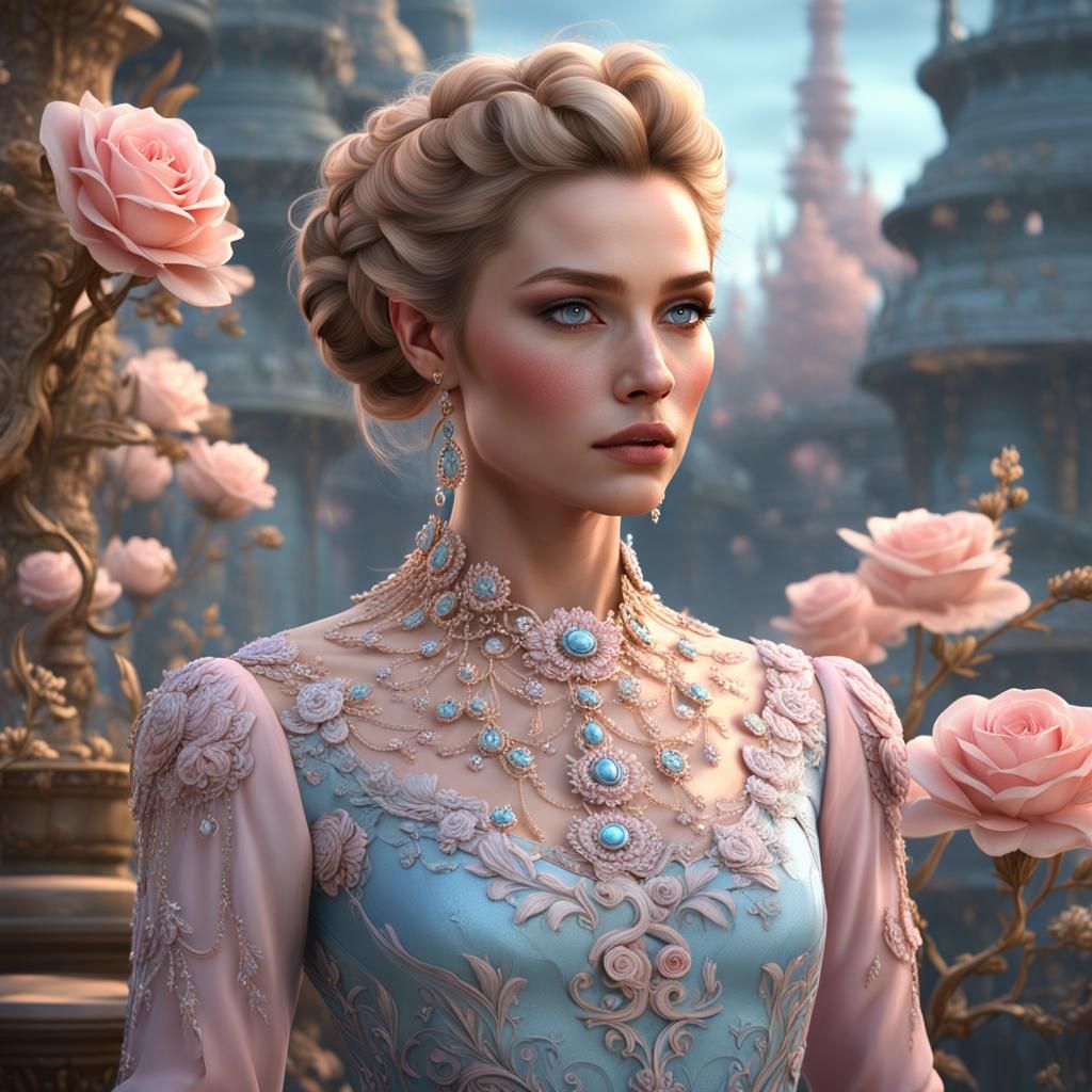 Beautiful Woman in Pink Dress: Fantasy Concept Art