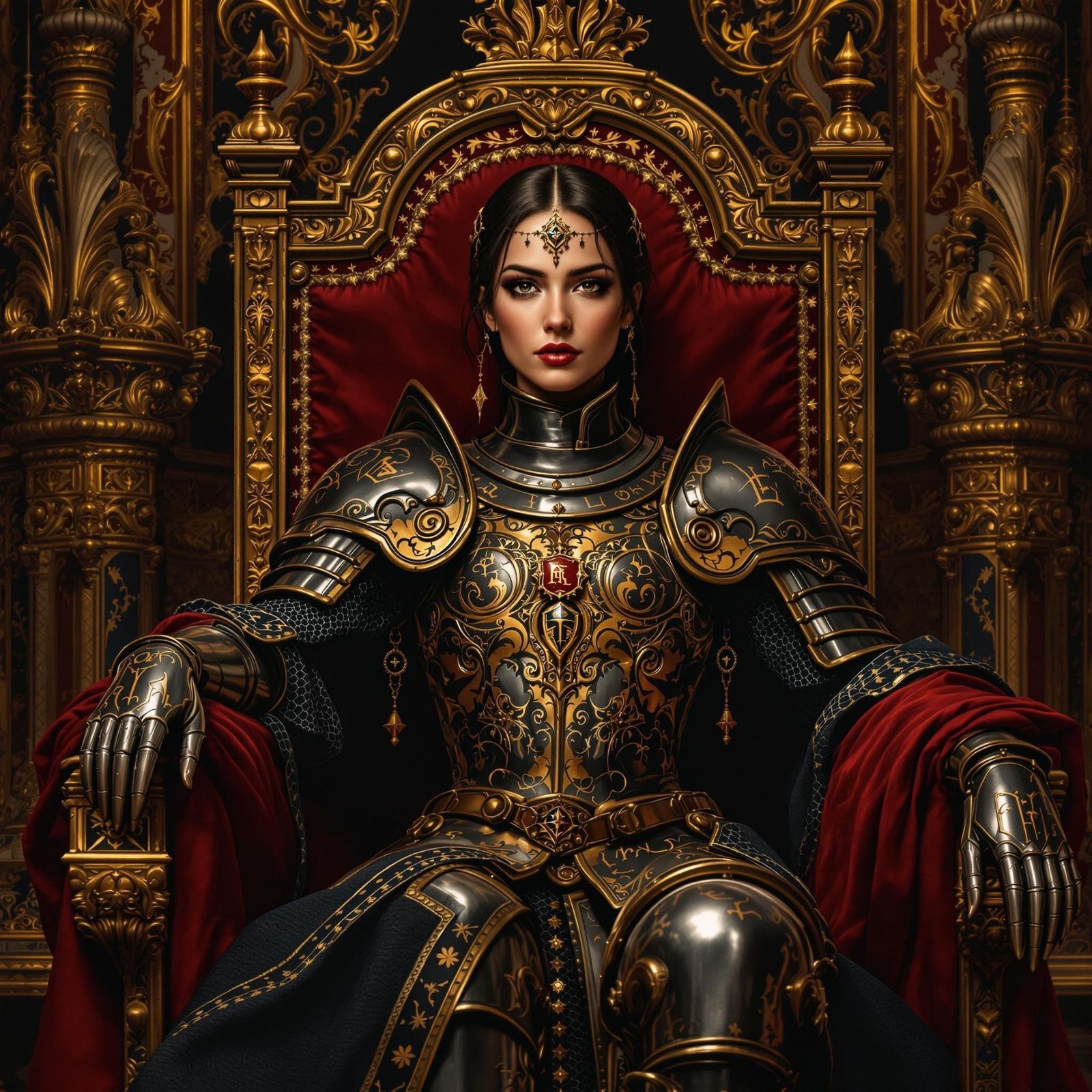 A Lady Knight in Ornate Armor, Renaissance Style Impasto Pai...