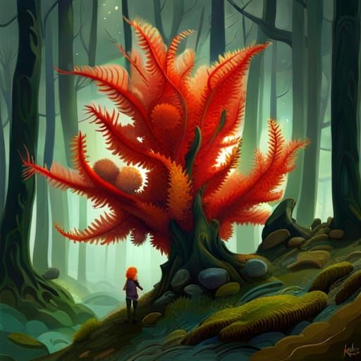 Sea Anemone Creature in Fantasy Forest
