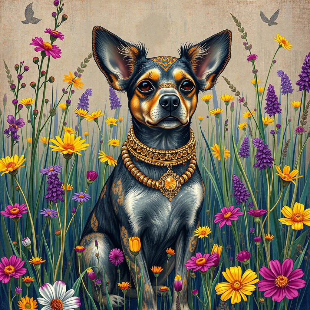 Golden Canine Amidst Vibrant Wildflowers
