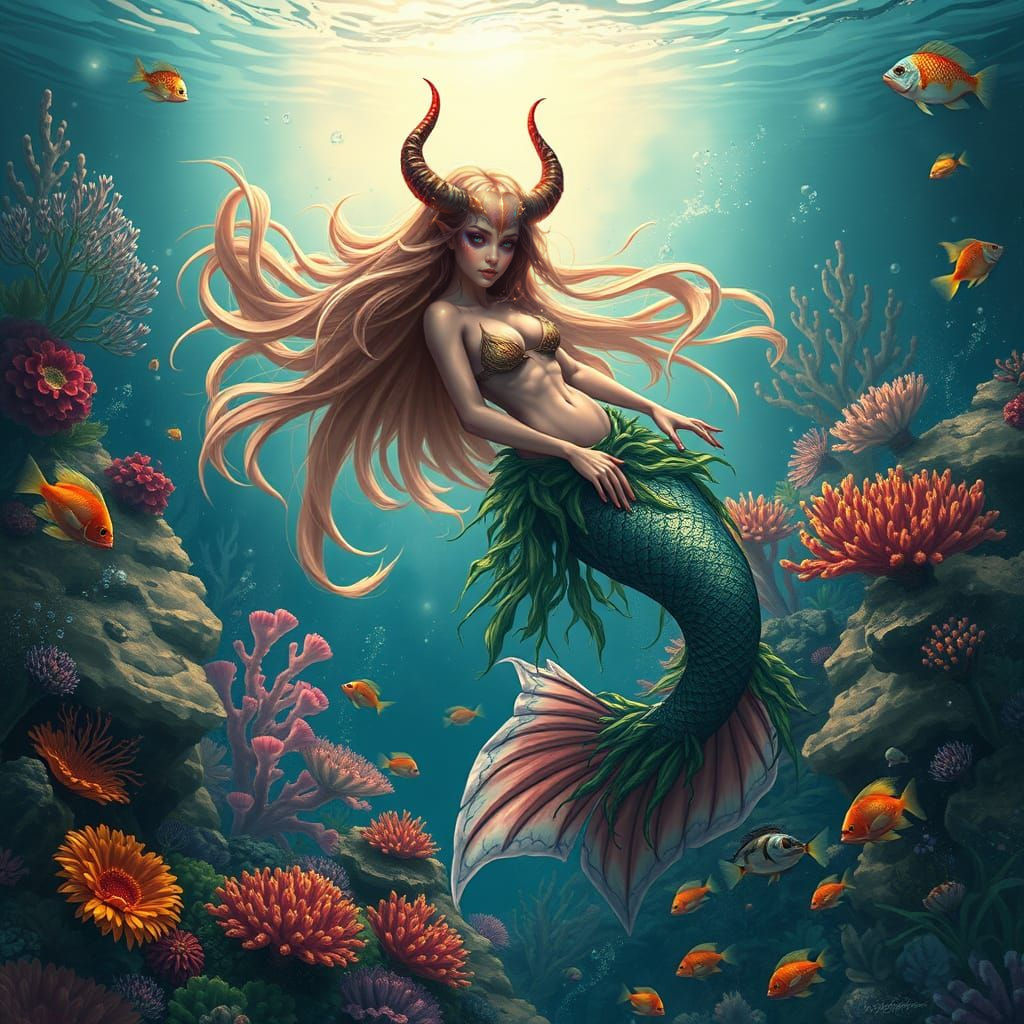 Demon Mermaid in Dreamy Artgerm Style