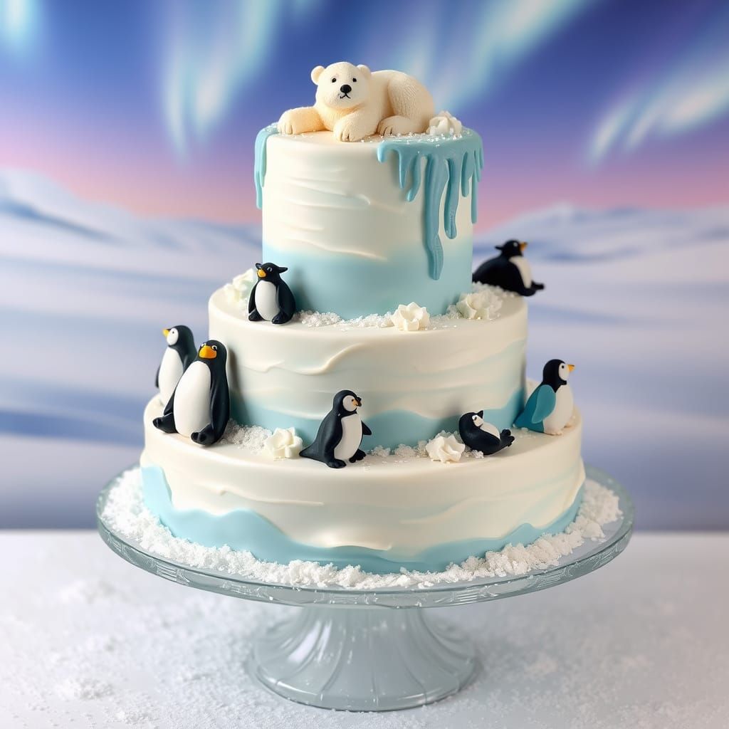 Whimsical Arctic Cake with Fondant Animals
