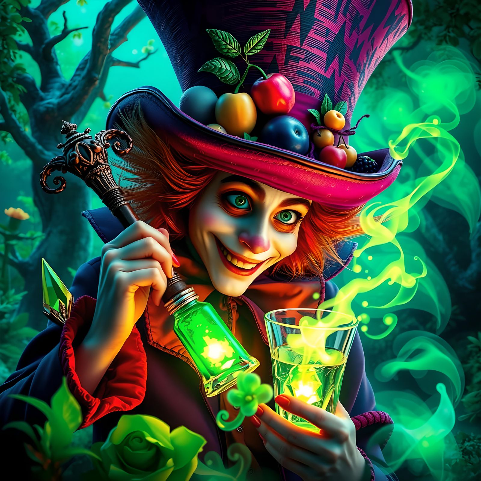 Mad Hatter Brews Poison in Surreal Forest
