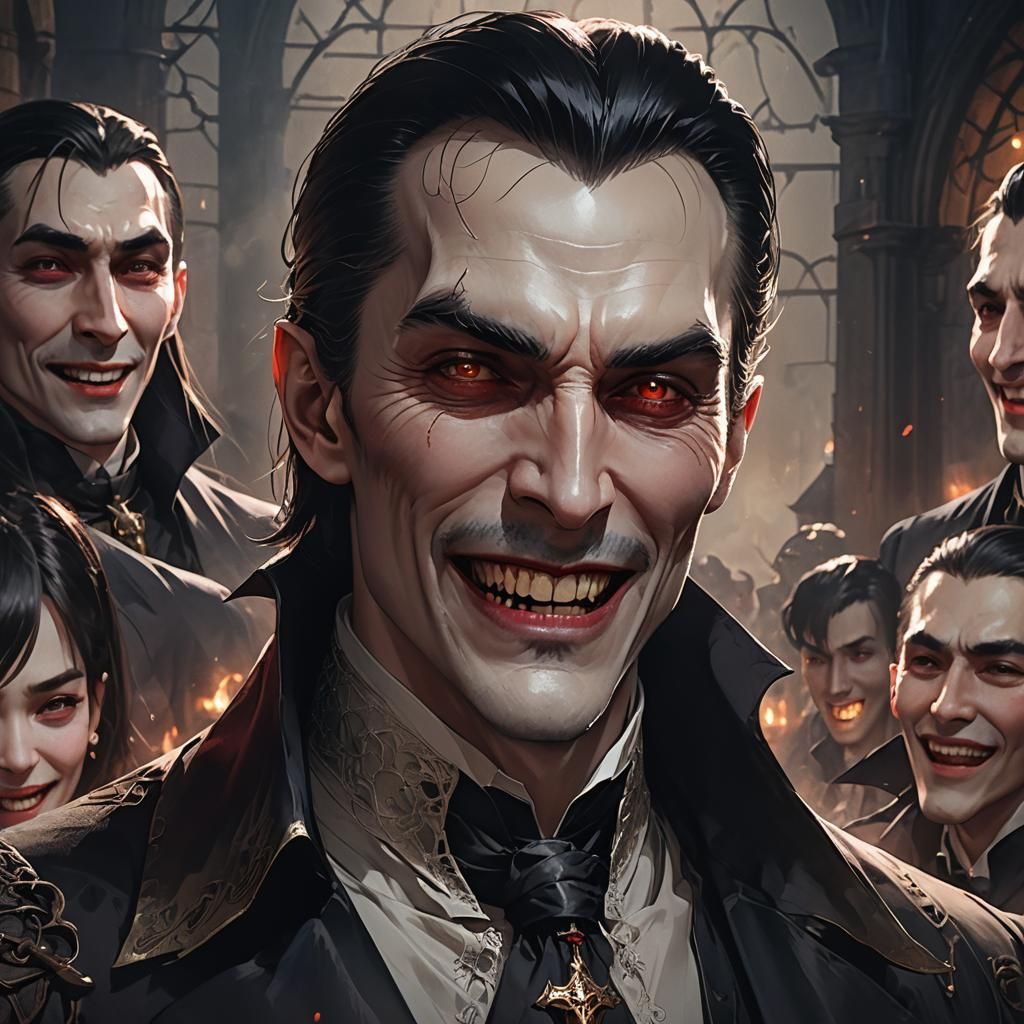 Dracula Smiling Portrait in Gothic Anime Style