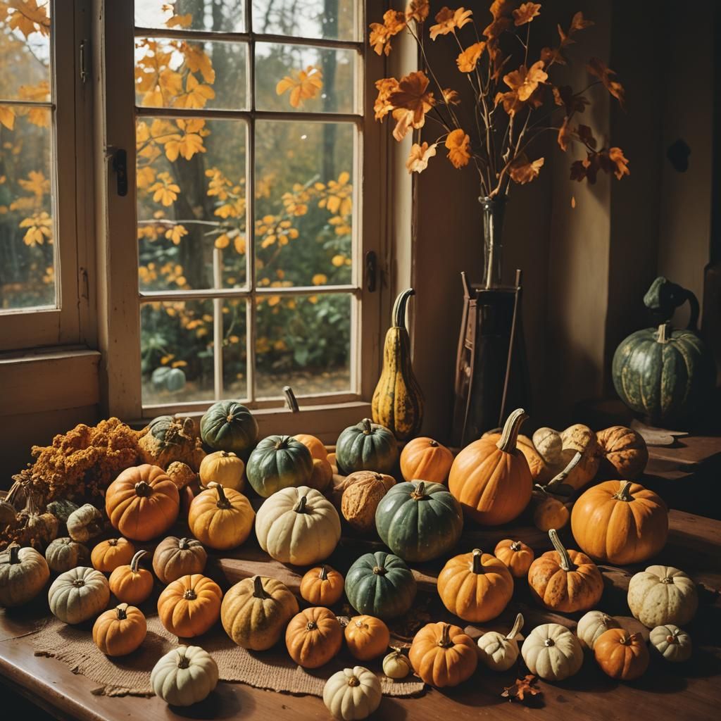 Gourds in Autumnal Light: Cinematic Film Still
