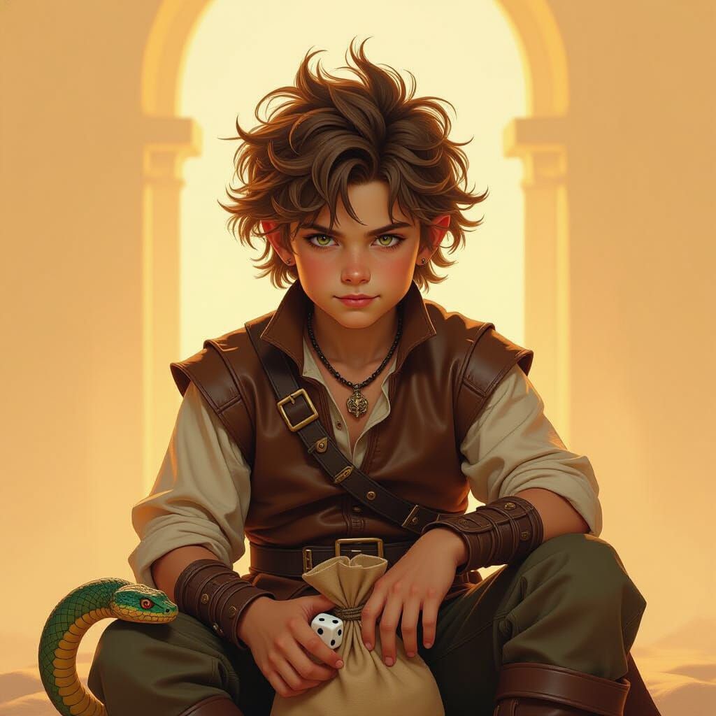 Mischievous Eternal Boy with Dice Bag