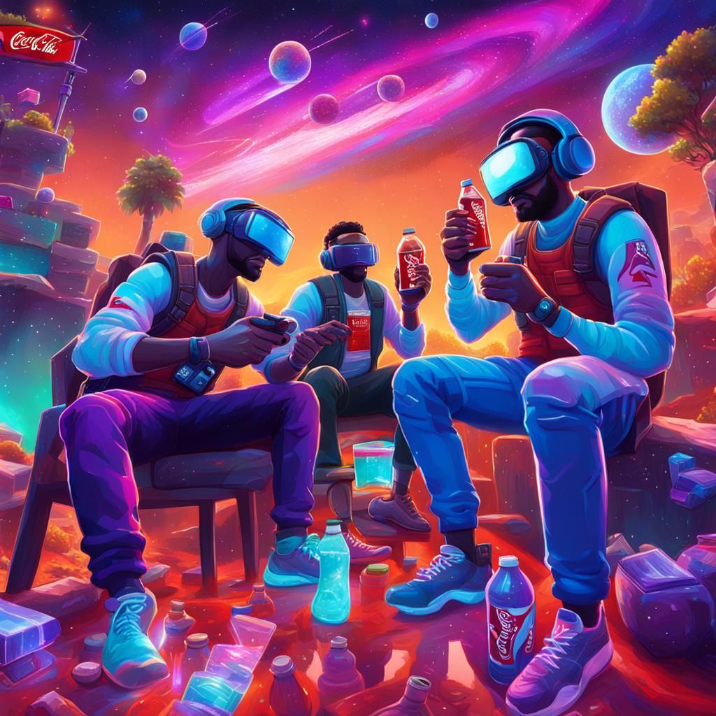People Playing Fortnite, Holographic Astral Illustration