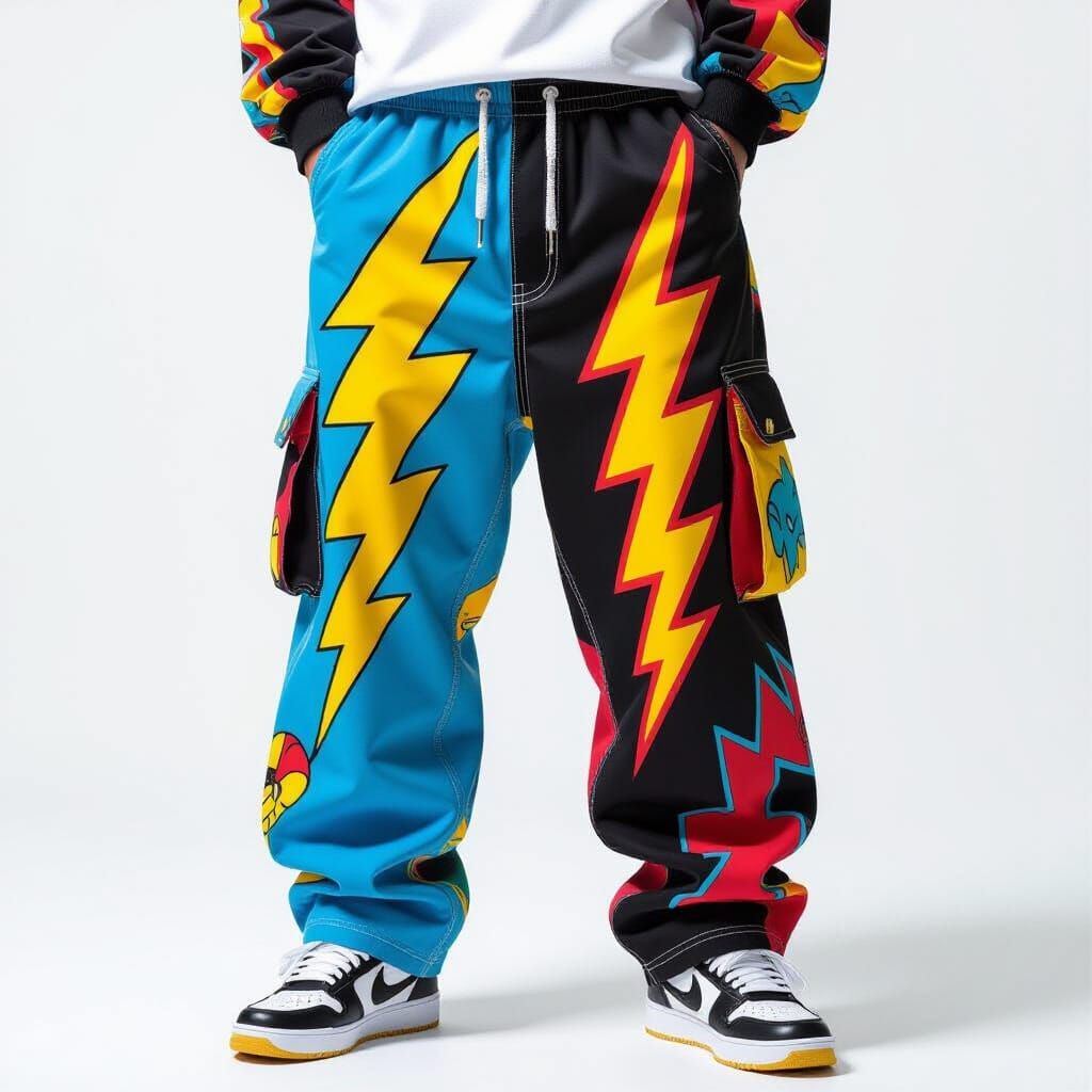 Lightning Logo Hip Hop Pants in Graphic Novel Style