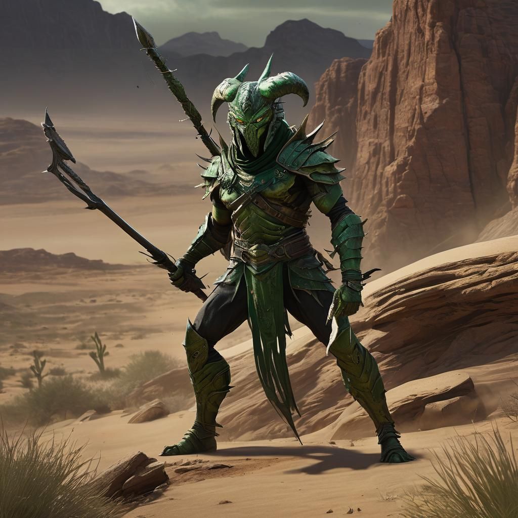 Scorpion Warlord in Desert Landscape, Dark Fantasy Art