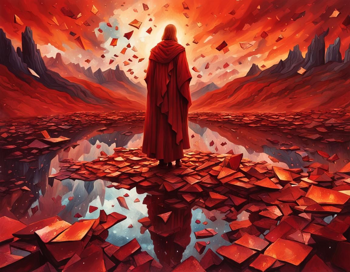 Oracle of Broken Mirrors in Surreal Romanticism Style