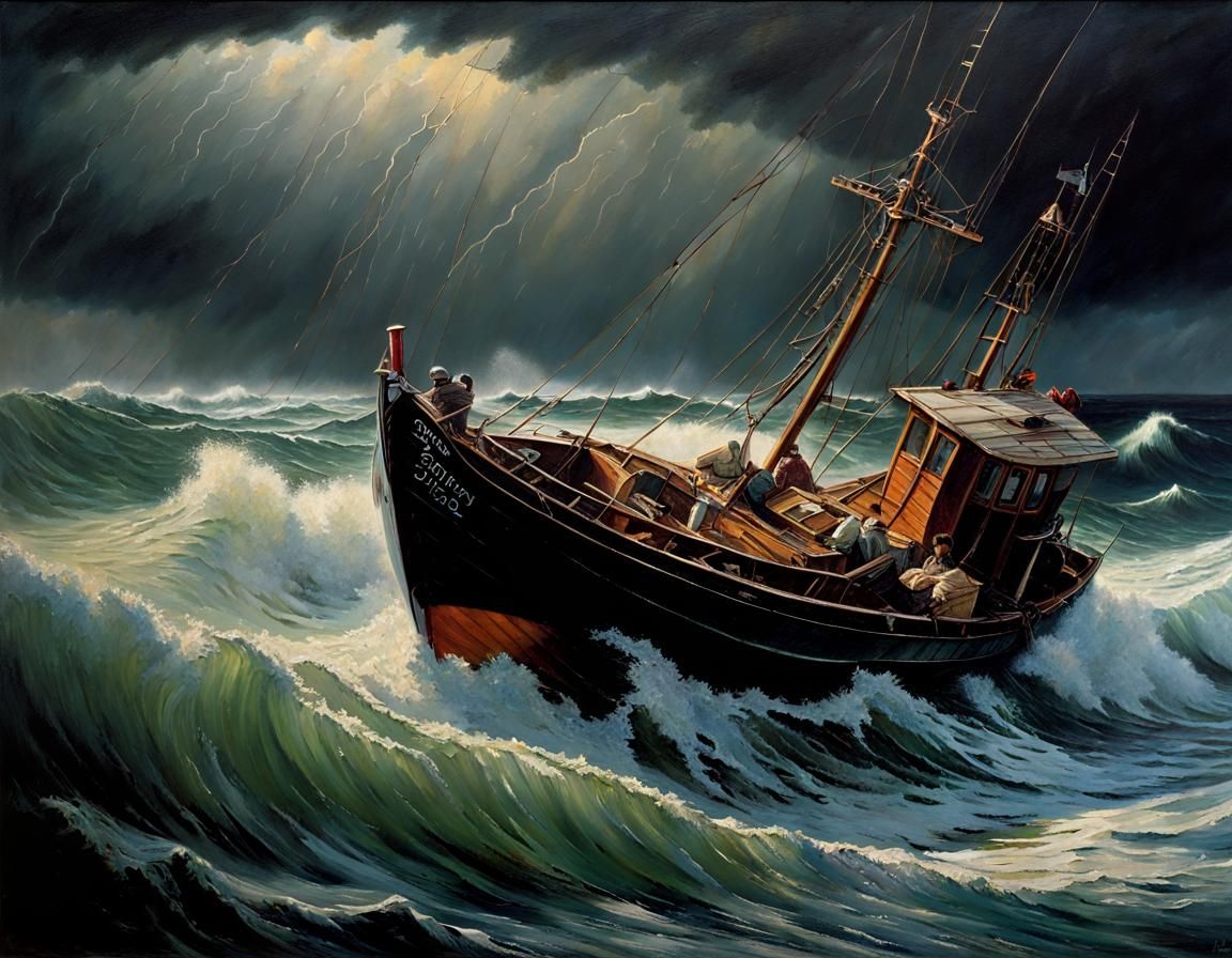 Fishing Boat Overturns in Violent Tsunami Storm