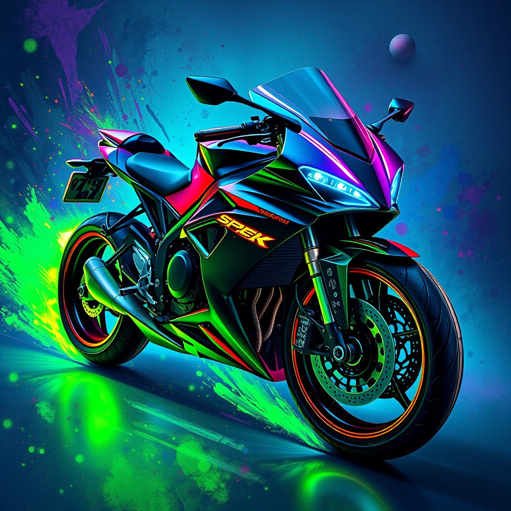 Neon Superbike in Abstract Futuristic Style