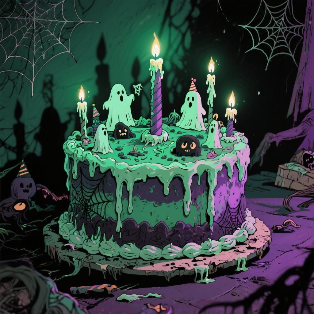 Haunted Birthday Cake in Dark Fantasy Style