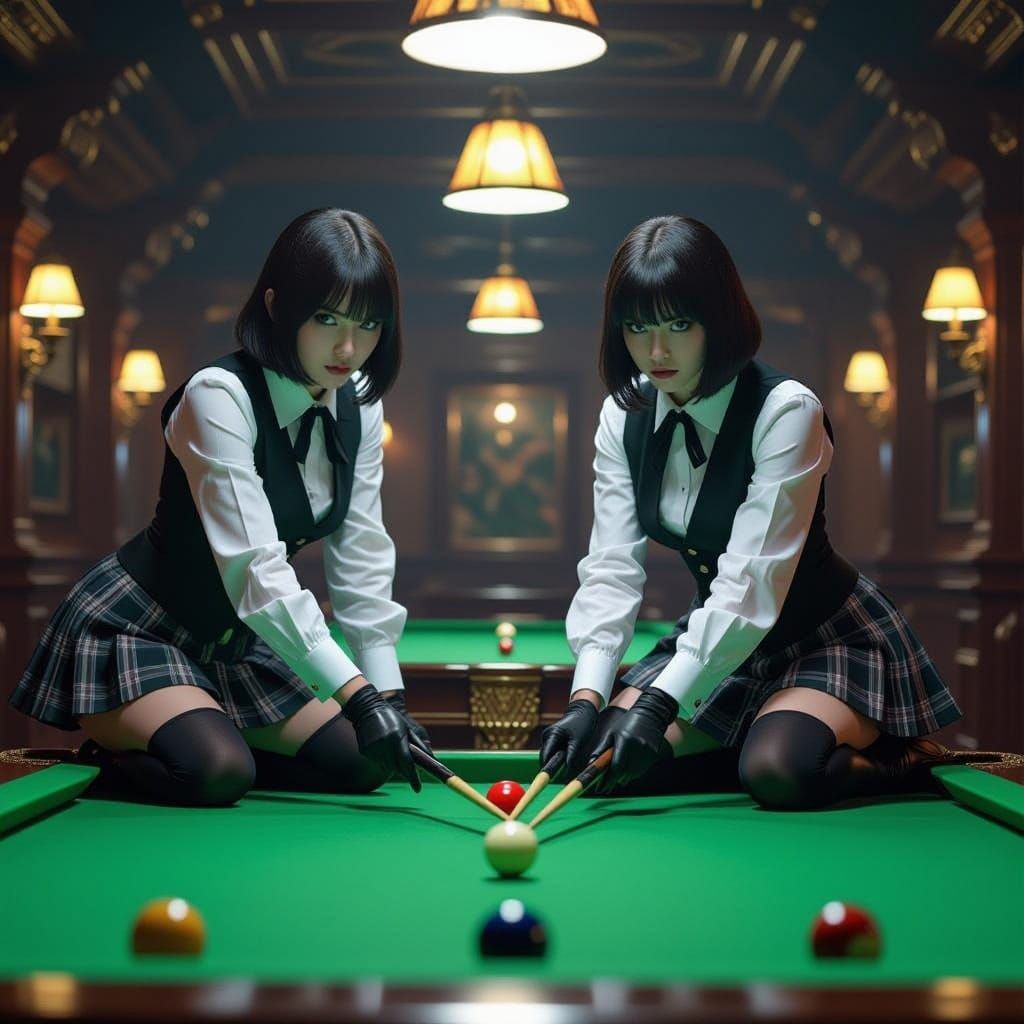 Fantasy Billiards Scene with Celebrities