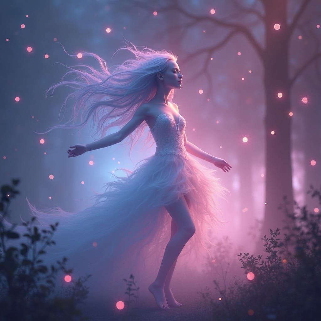 Ethereal Wisps in Mystical Moonlit Forest