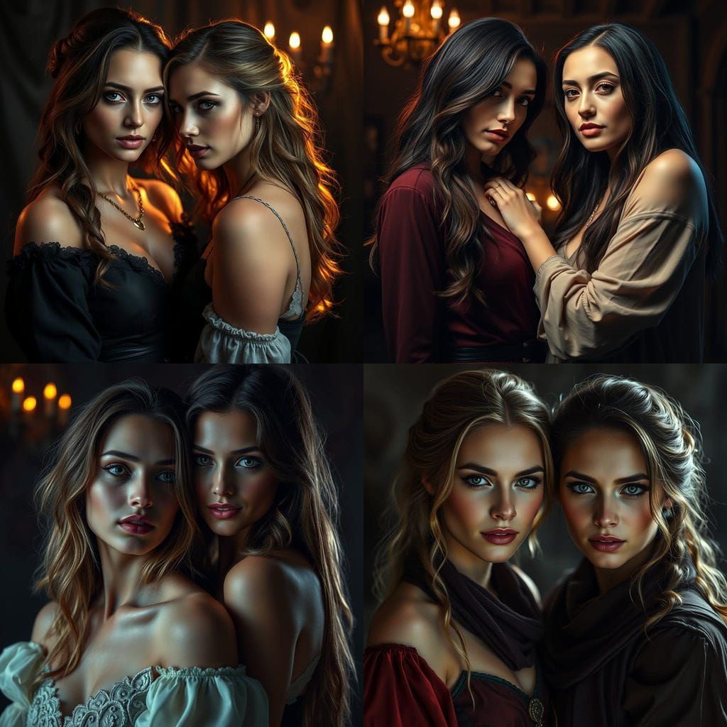 Hyperrealistic Portrait of Two Women Sharing a Loving Gaze