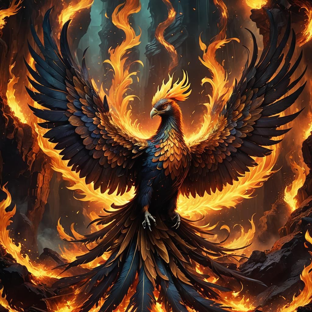 Majestic Phoenix Rising from Golden Flames
