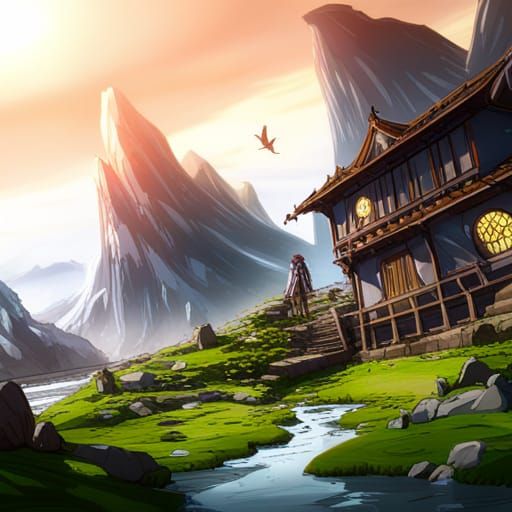 Dynamic Action Anime Scene in Detailed Matte Painting