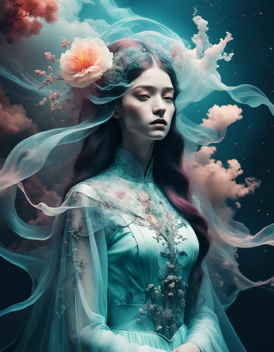 Forgotten Bride Spirit in Vaporwave Double Exposure