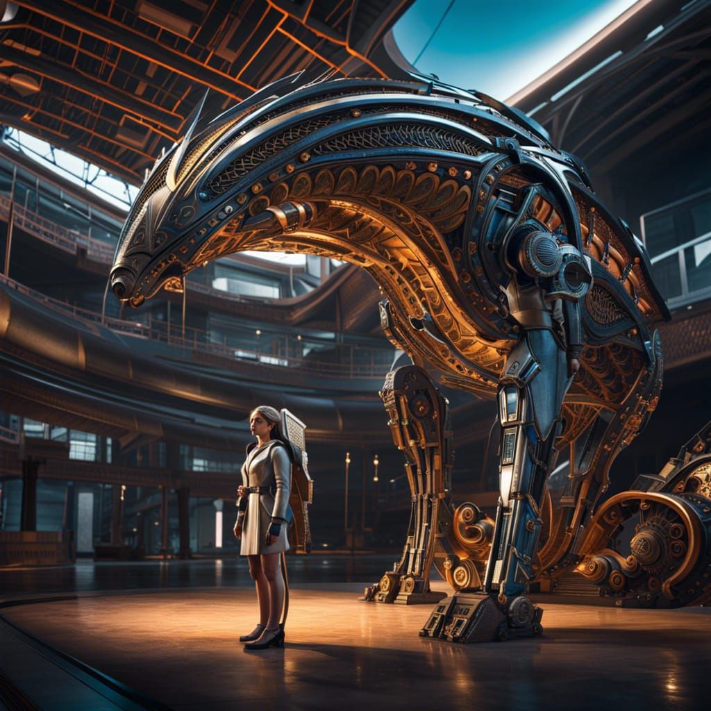 Futuristic Robot Interacting with Humans: Hyper-Realistic Il...