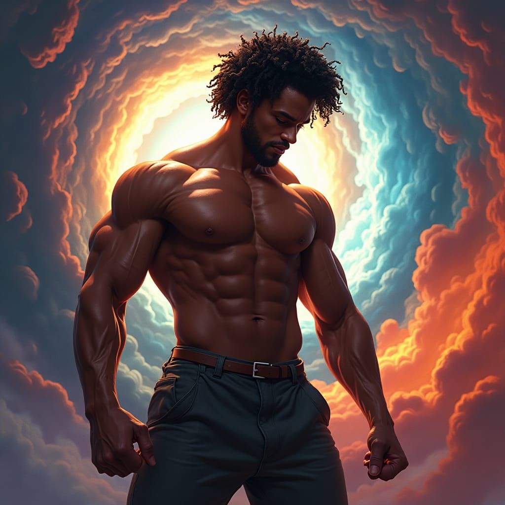 Herculean Man Posing in Hyperrealistic Concept Art
