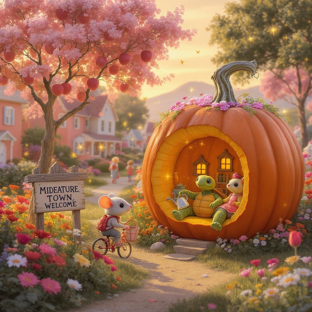 Miniature Turtle and Mouse in Pumpkin Town