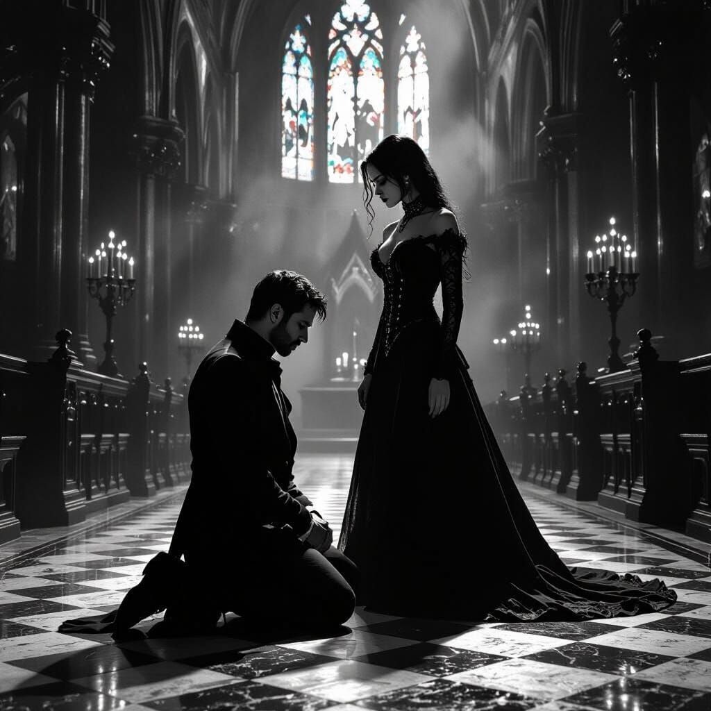 Dominant Woman and Submissive Man in Gothic Cathedral