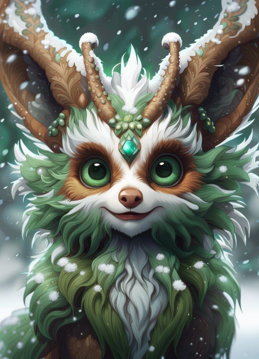 Cute Fantasy Creature Portrait in a Snowstorm