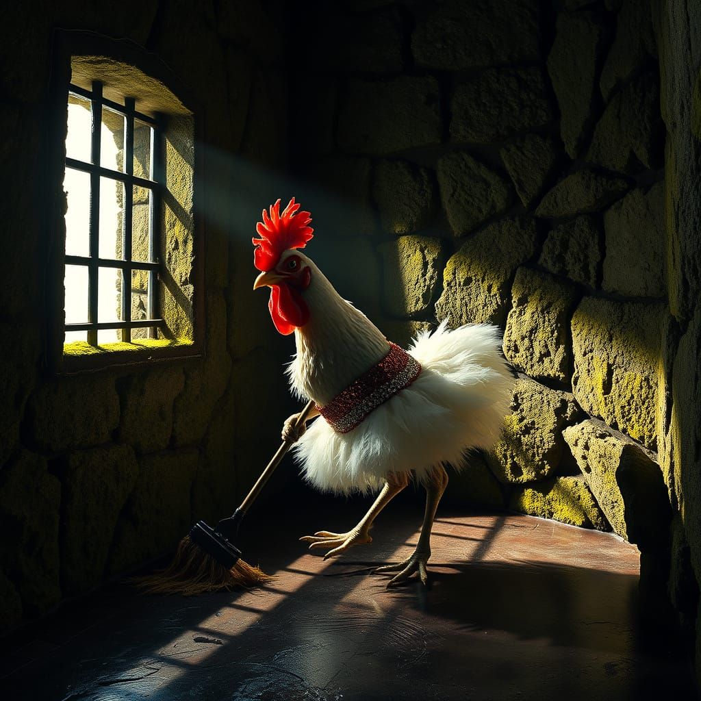 Rubber Chickens Clean Alcatraz in Surreal, Cinematic Style
