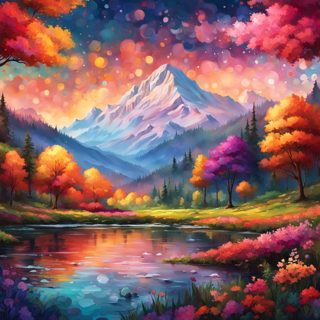 Vibrant Psychedelic Landscape at Sunset