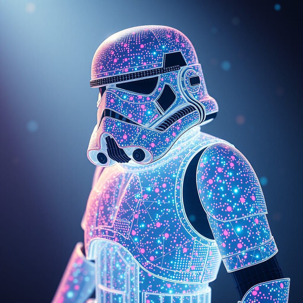 Holographic Stormtrooper Composed of Multicolored Dots