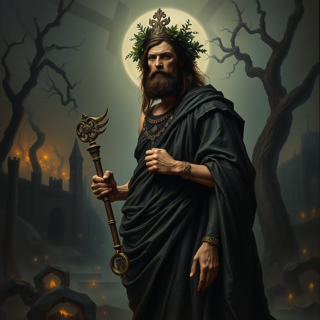 Roman God of the Underworld in Eerie Landscape