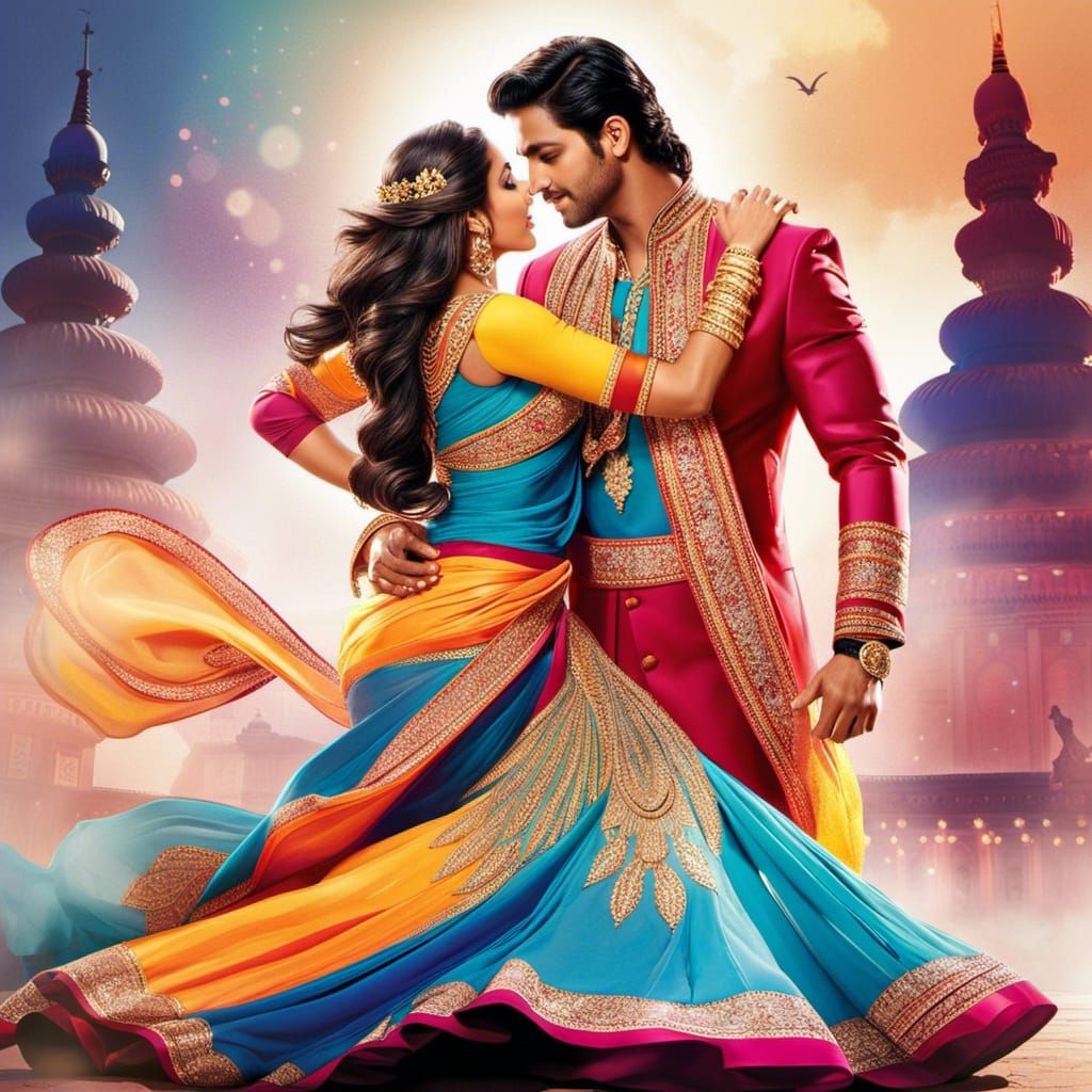 Bollywood Dancers in Dynamic Poses as Digital Art